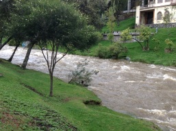 We had a lot of rain on Sunday.  This is the Tomeboma River (already fairly high) at 9:30 am.
