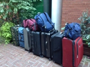 Our 9 suitcases with all our worldly possessions.